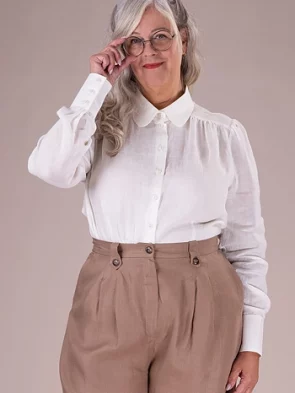 EMMY “The Dandy Dame Shirt” Cream Linen Bluse